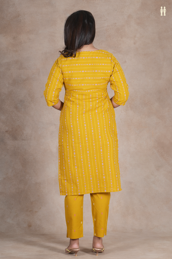 Boat Neck Stripes Design Yellow Cotton Salwar Set