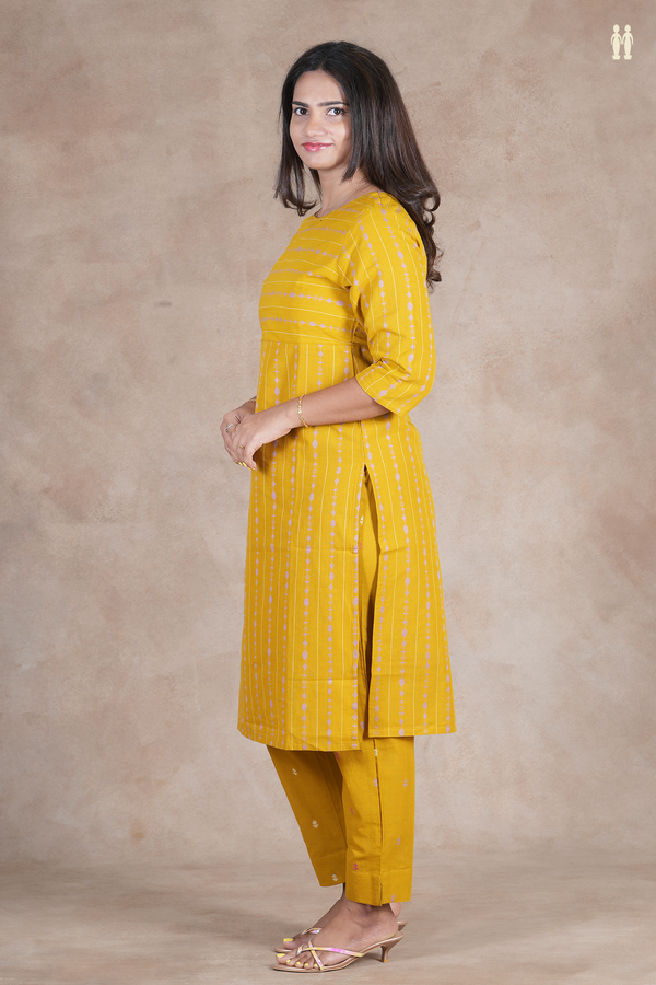Boat Neck Stripes Design Yellow Cotton Salwar Set