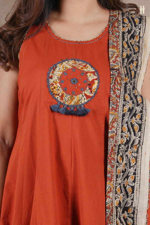 Round Neck Plain Copper Orange Cotton Salwar Set