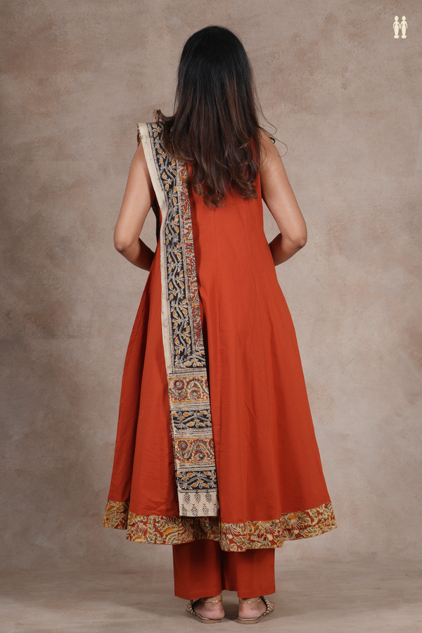 Round Neck Plain Copper Orange Cotton Salwar Set