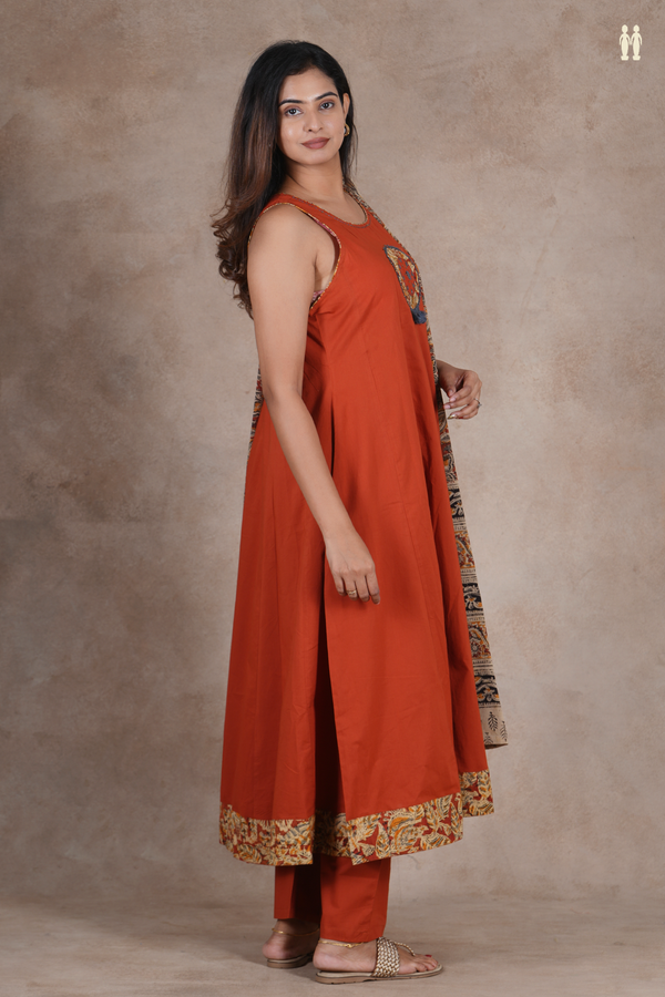 Round Neck Plain Copper Orange Cotton Salwar Set