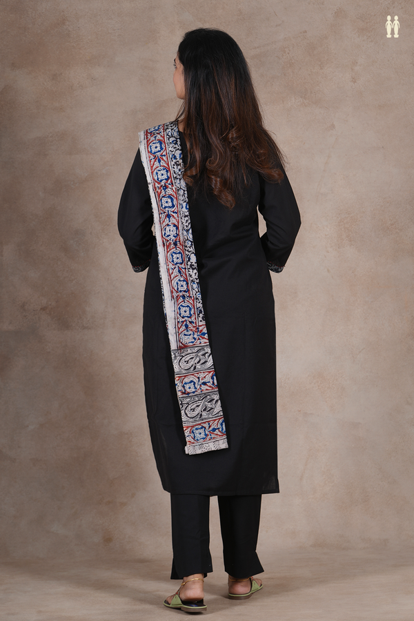 Round Neck Patch Work Black Cotton Salwar Set