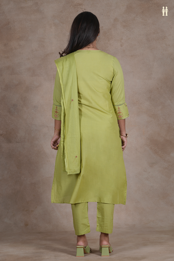 V-Neck Embroidered Design Sage Green Cotton Salwar Set