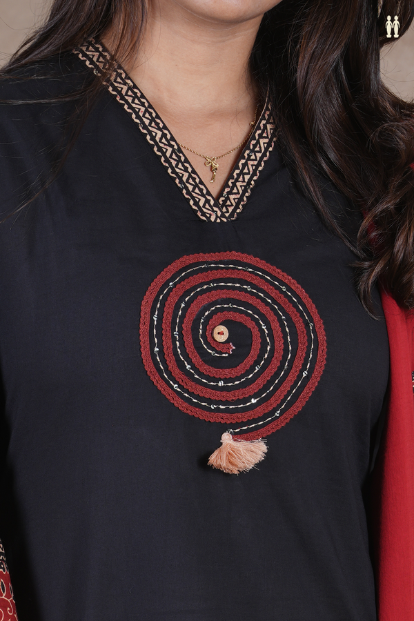 V-Neck Plain Black Cotton Salwar Set