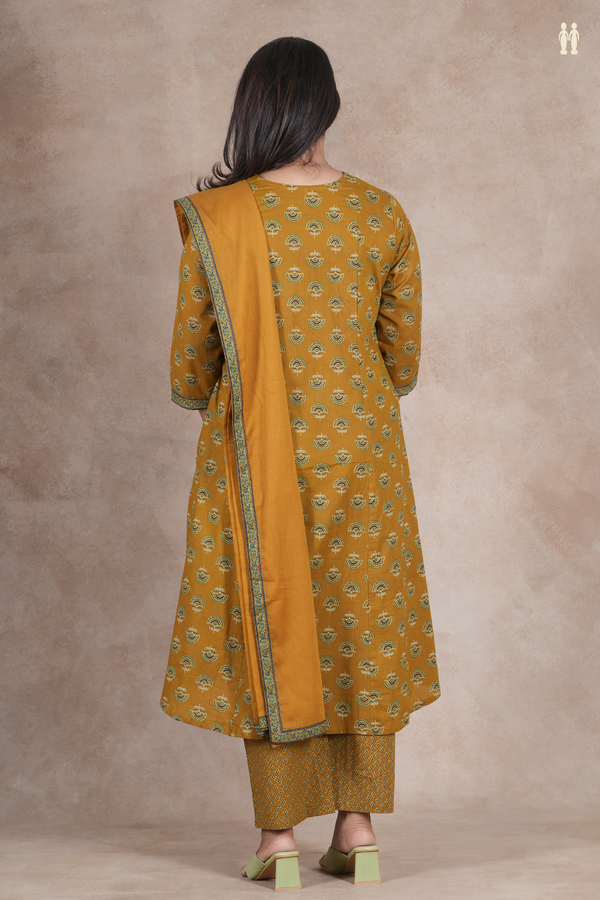 Boat Neck Floral Design Golden Brown Cotton Salwar Set