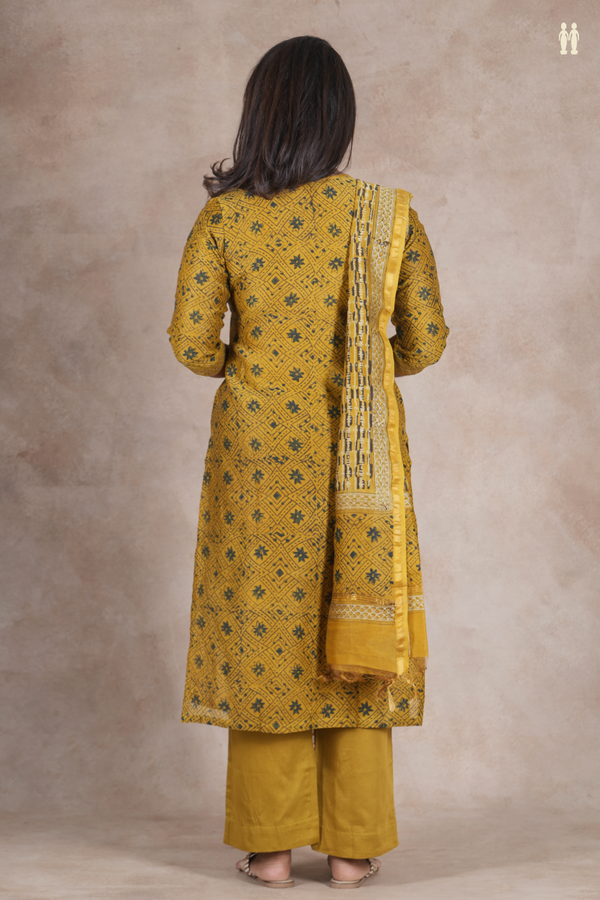 Split Neck Printed Design Golden Brown Cotton Salwar Set