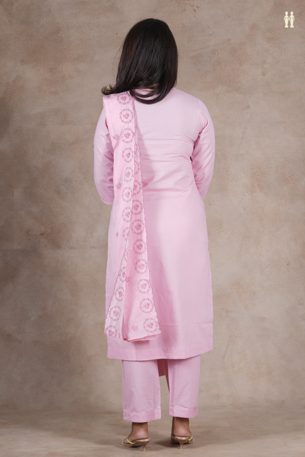 Split Neck Floral Buttas Pink Cotton Salwar Set