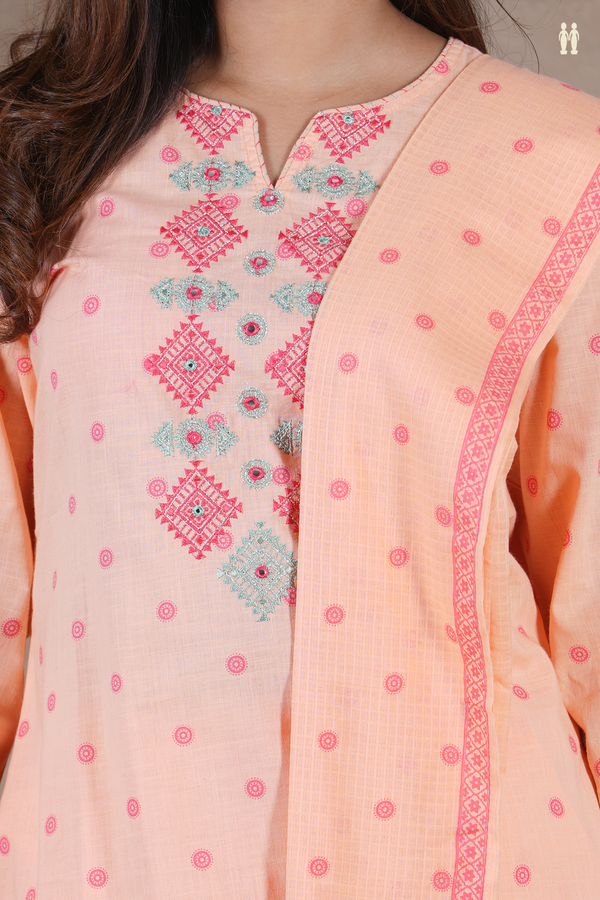 Split Neck Printed Design Orange Cotton Salwar Set