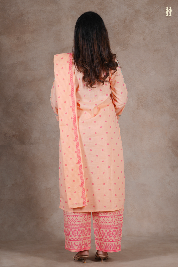 Split Neck Printed Design Orange Cotton Salwar Set