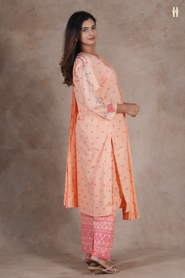 Split Neck Printed Design Orange Cotton Salwar Set