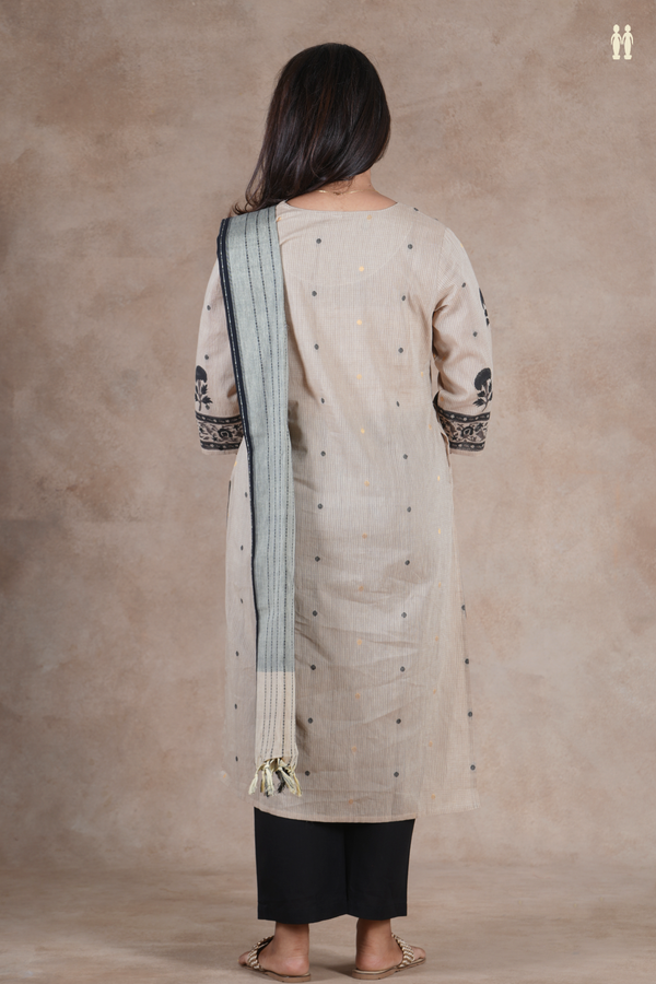 Split Neck Threadwork Buttas Dusty Brown Cotton Salwar Set