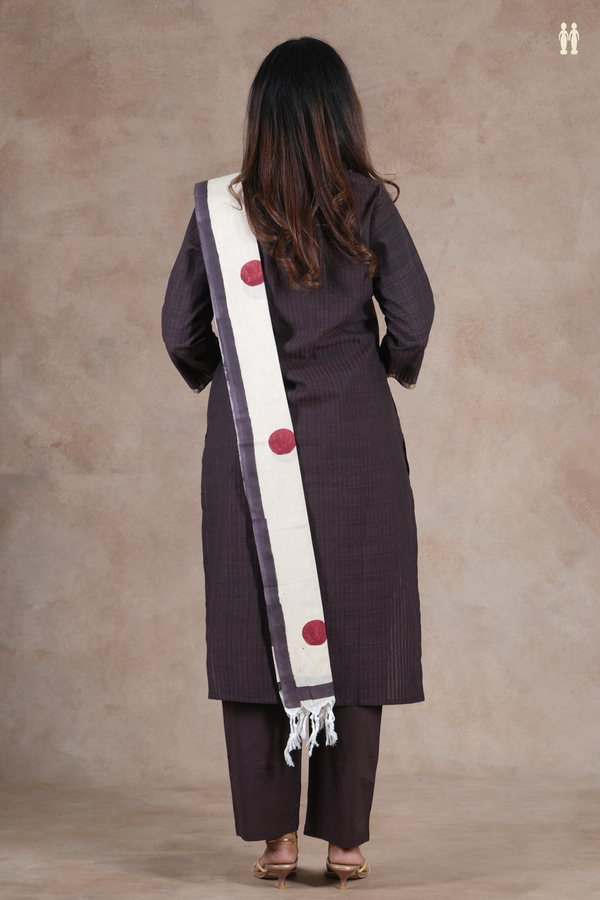 Boat Neck Self Design Dark Oak Brown Cotton Salwar Set