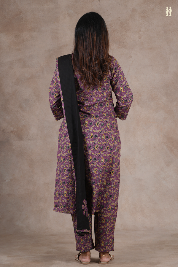 Split Neck Floral Design Dusty Purple Cotton Salwar Set