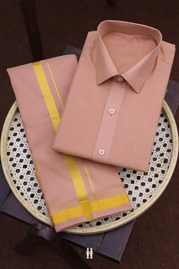 Regular Collar Rose Brown Art Silk Shirt With Dhoti Set