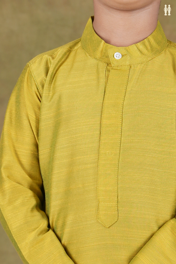 Chinese Collar Plain Green Raw Silk Long Kurta