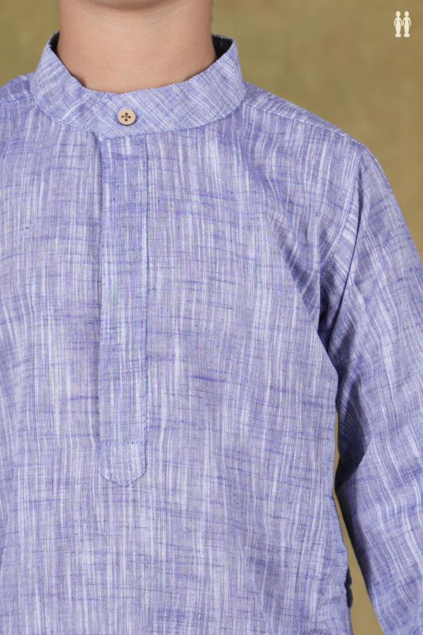 Chinese Collar Plain Light Purple Blue Cotton Long Kurta