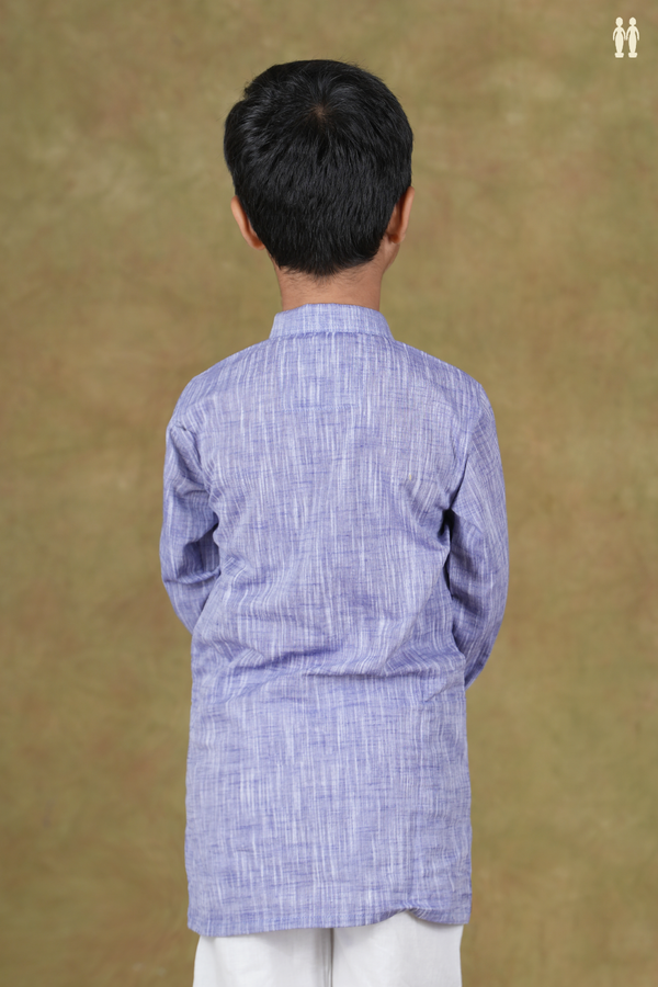 Chinese Collar Plain Light Purple Blue Cotton Long Kurta
