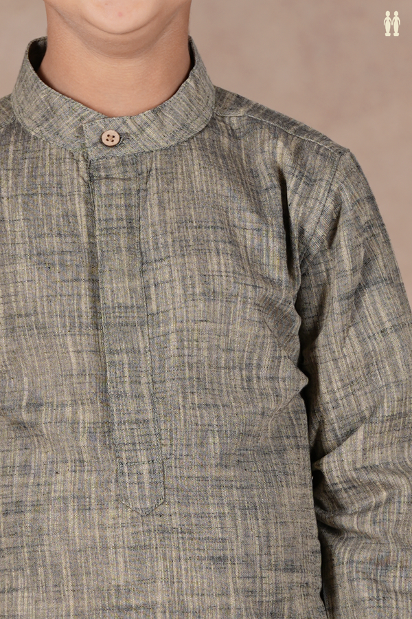 Chinese Collar Plain Dusty Olive Cotton Long Kurta