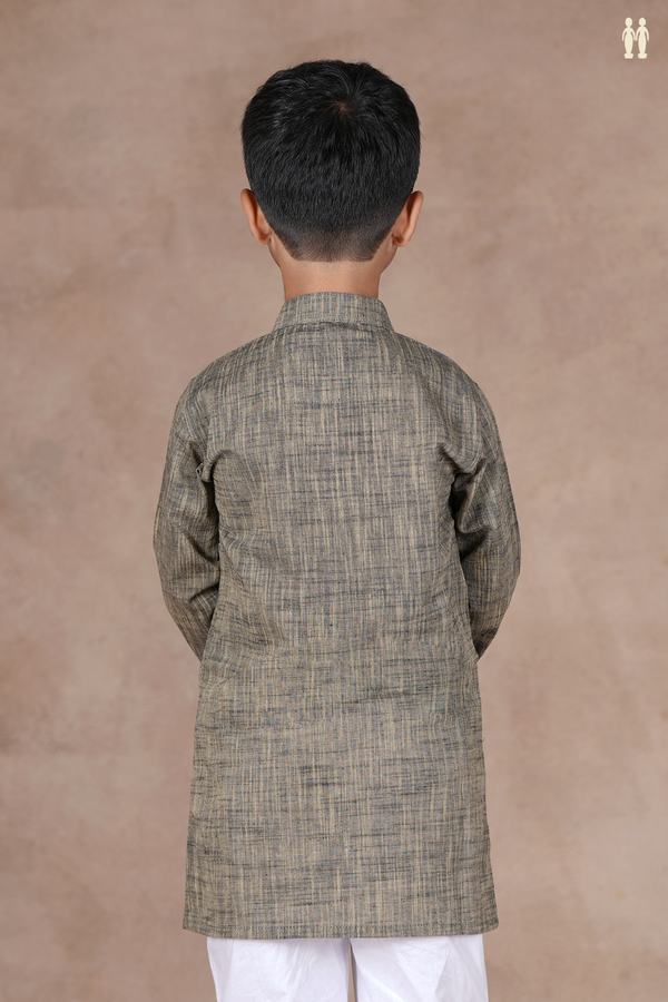 Chinese Collar Plain Dusty Olive Cotton Long Kurta