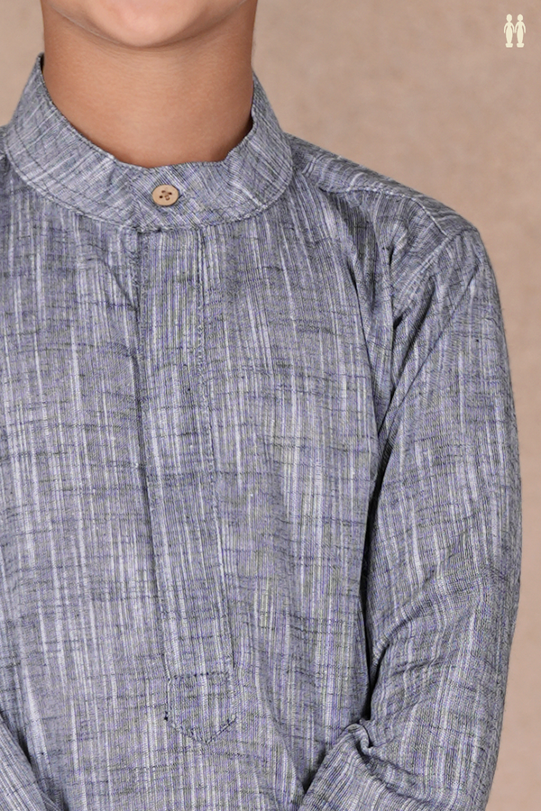 Chinese Collar Plain Grey Cotton Long Kurta