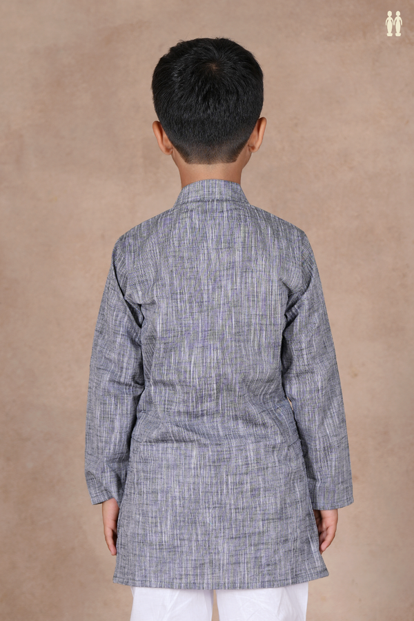 Chinese Collar Plain Grey Cotton Long Kurta