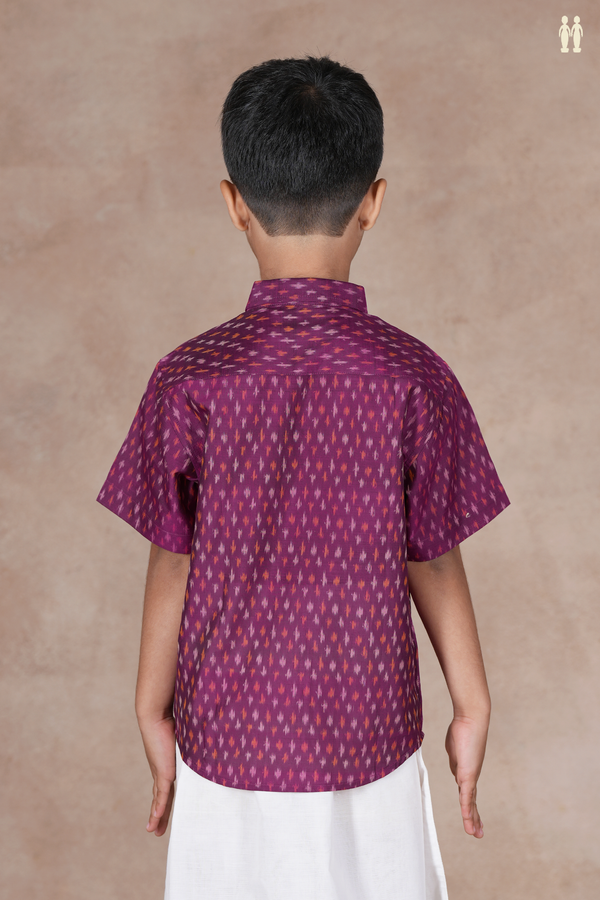 Regular Collar Ikat Design Purple Pochampally Silk Shirt