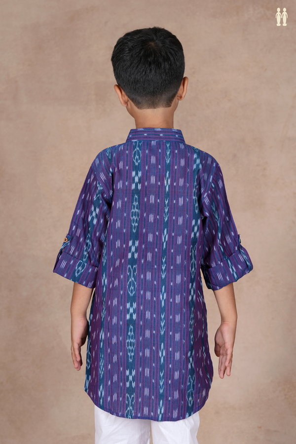 Chinese Collar Stripes Design Dual Tone Cotton Long Kurta