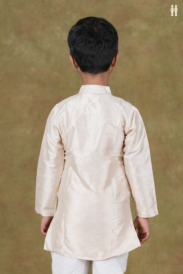 Chinese Collar Plain Cream Color Raw Silk Long Kurta