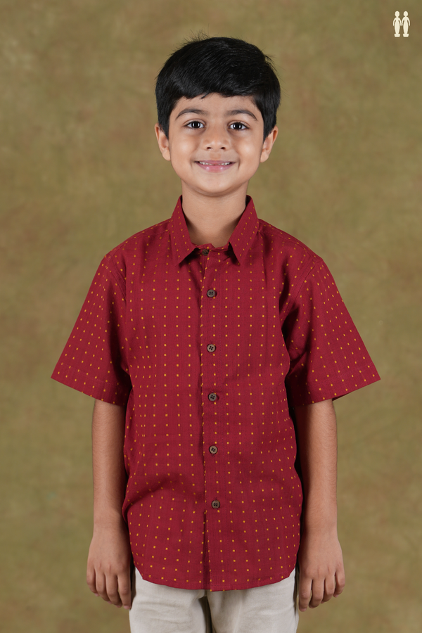 Regular Collar Threadwork Buttis Red Cotton Shirts