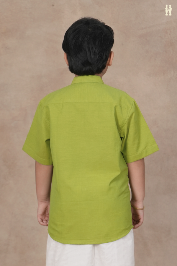 Chinese Collar Diamond Design Lime Green Cotton Shirt