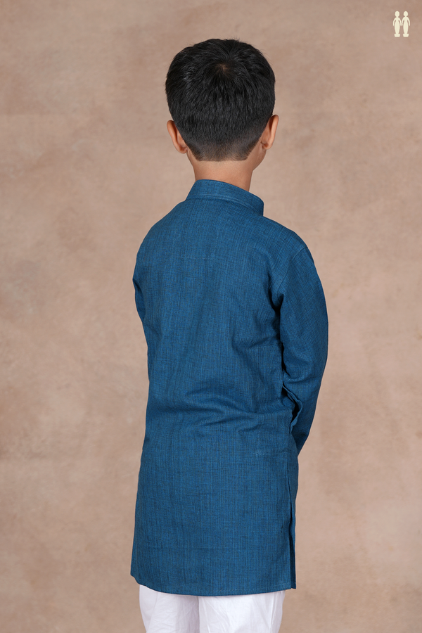Chinese Collar Plain Blue Cotton Long Kurta