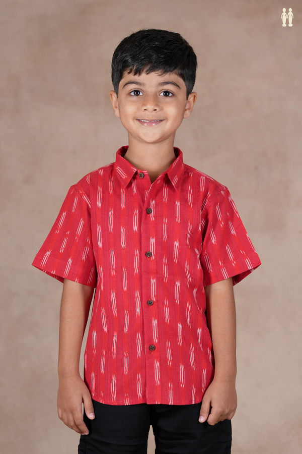 Regular Collar Ikat Buttas Red Cotton Shirt