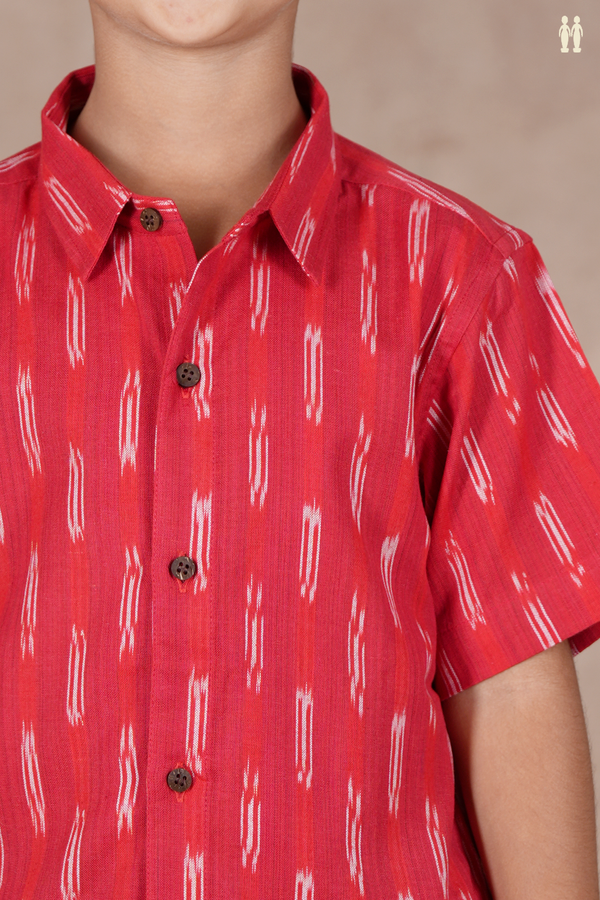 Regular Collar Ikat Buttas Red Cotton Shirt