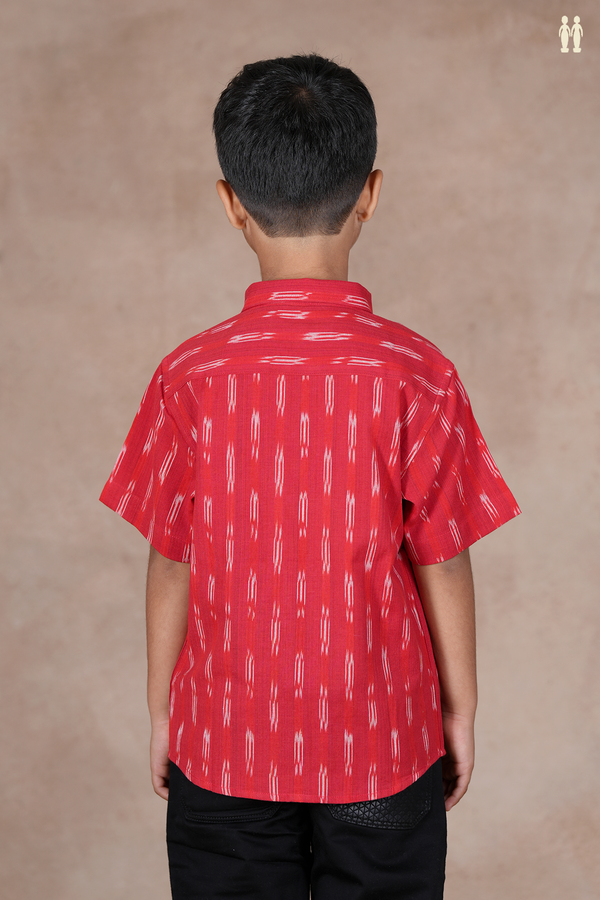 Regular Collar Ikat Buttas Red Cotton Shirt
