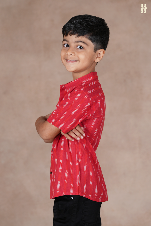 Regular Collar Ikat Buttas Red Cotton Shirt