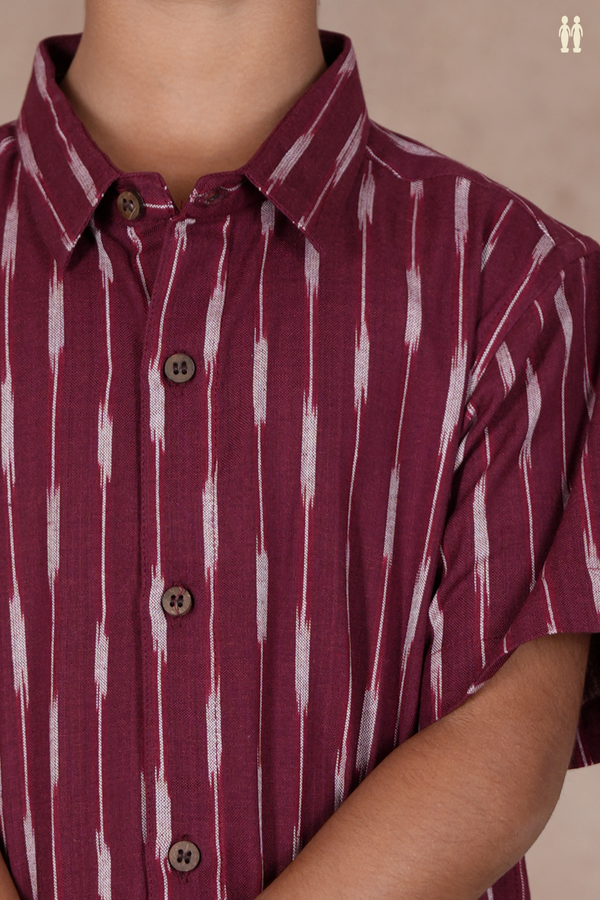 Regular Collar Ikat Design Maroon Cotton Shirt