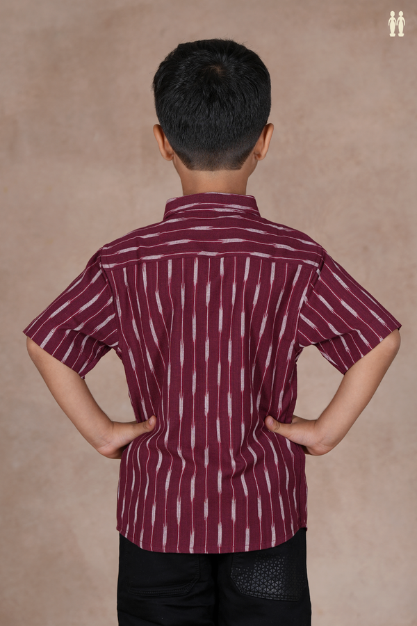Regular Collar Ikat Design Maroon Cotton Shirt