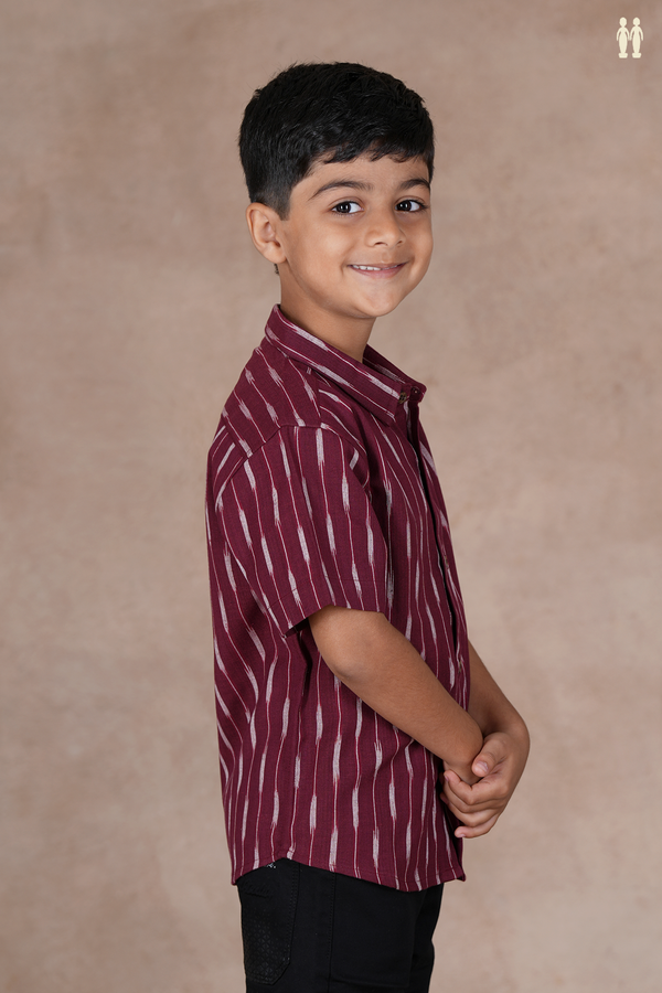 Regular Collar Ikat Design Maroon Cotton Shirt