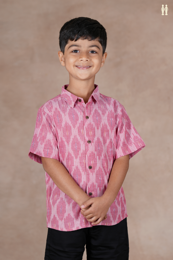 Regular Collar Ikat Design Dusty Pink Cotton Shirt