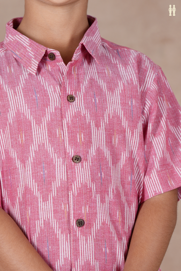 Regular Collar Ikat Design Dusty Pink Cotton Shirt