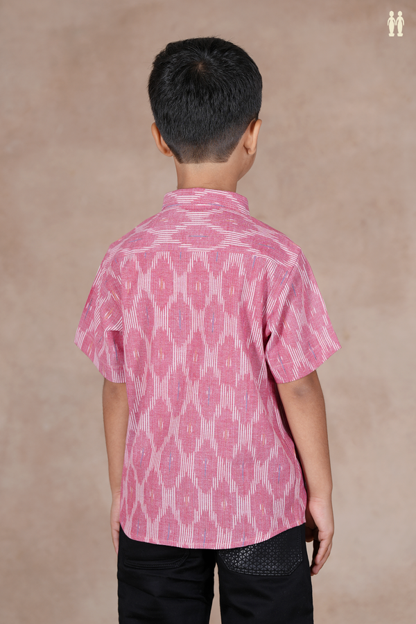 Regular Collar Ikat Design Dusty Pink Cotton Shirt