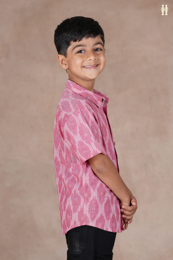 Regular Collar Ikat Design Dusty Pink Cotton Shirt