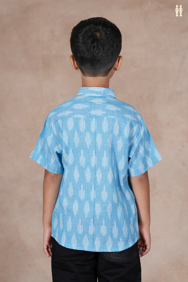 Regular Collar Ikat Design Light Blue Cotton Shirt