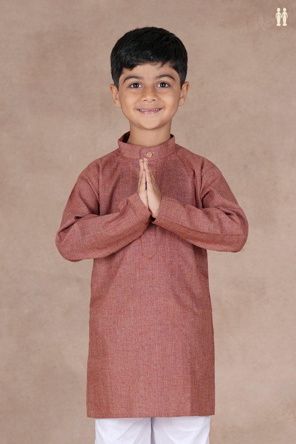 Chinese Collar Plain Brick Brown Cotton Long Kurta