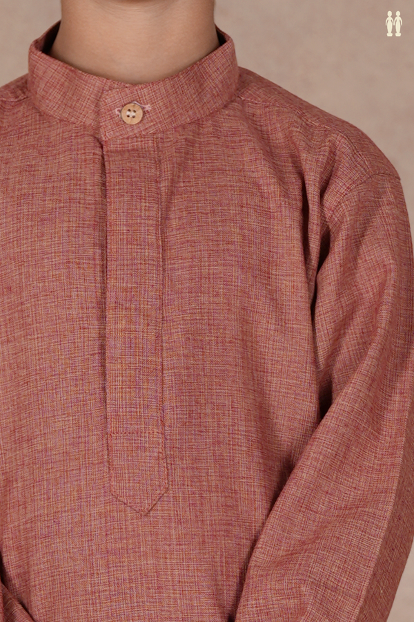 Chinese Collar Plain Brick Brown Cotton Long Kurta
