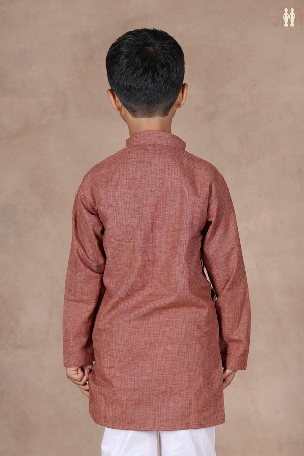 Chinese Collar Plain Brick Brown Cotton Long Kurta