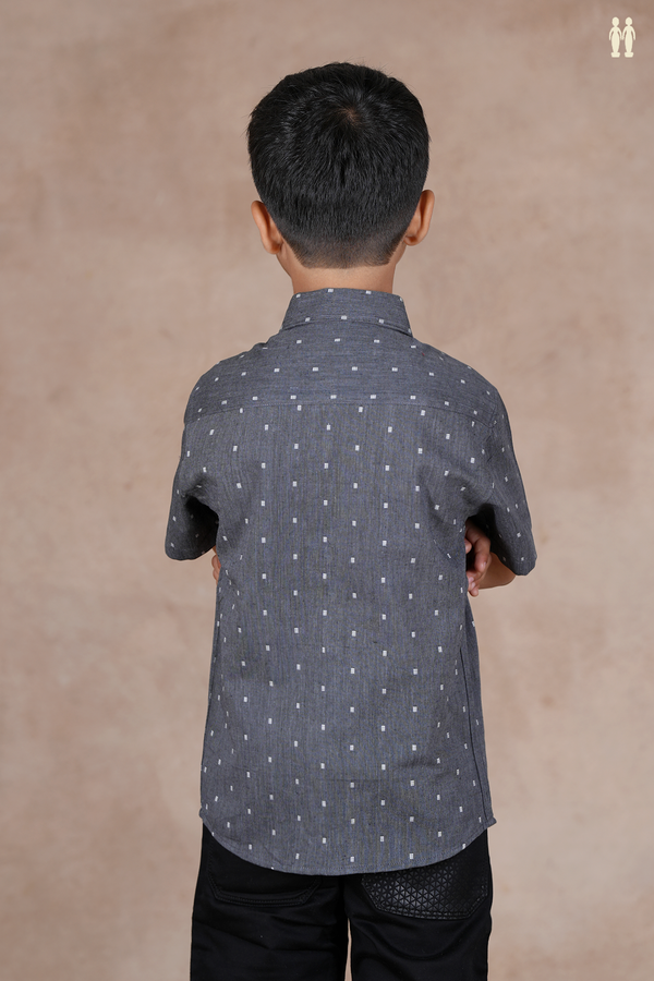 Regular Collar Threadwork Buttis Grey Cotton Shirt