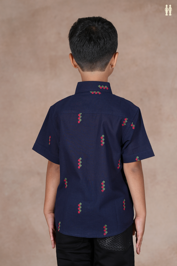 Regular Collar Threadwork Buttas Navy Blue Cotton Shirt