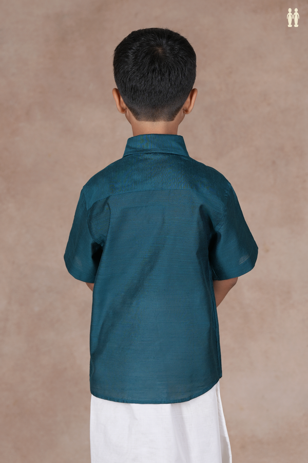 Regular Collar Plain Pine Green Raw Silk Shirt