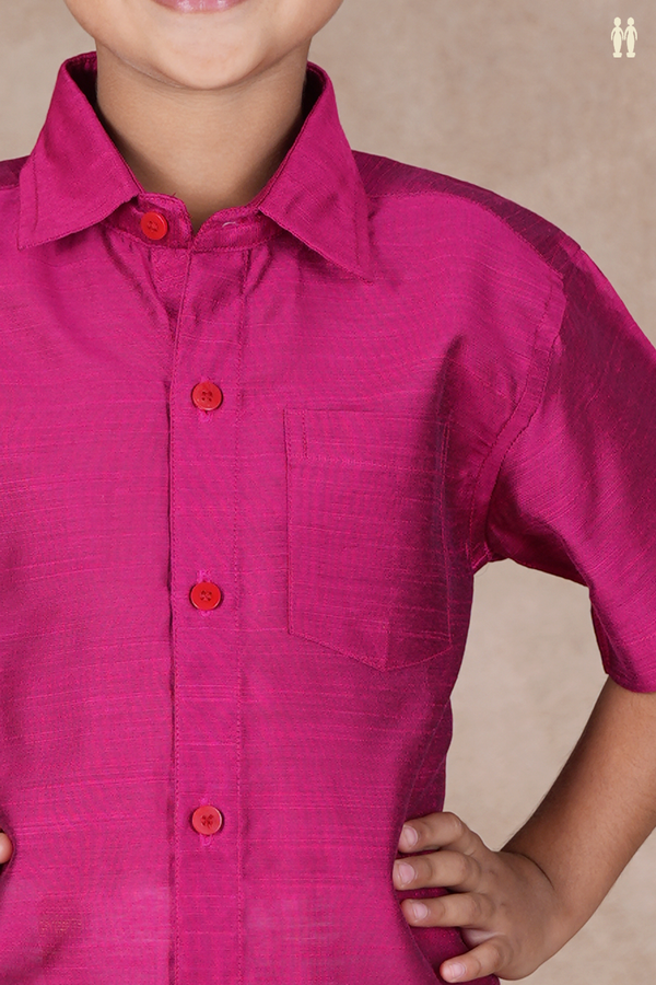 Regular Collar Plain Magenta Raw Silk Shirt